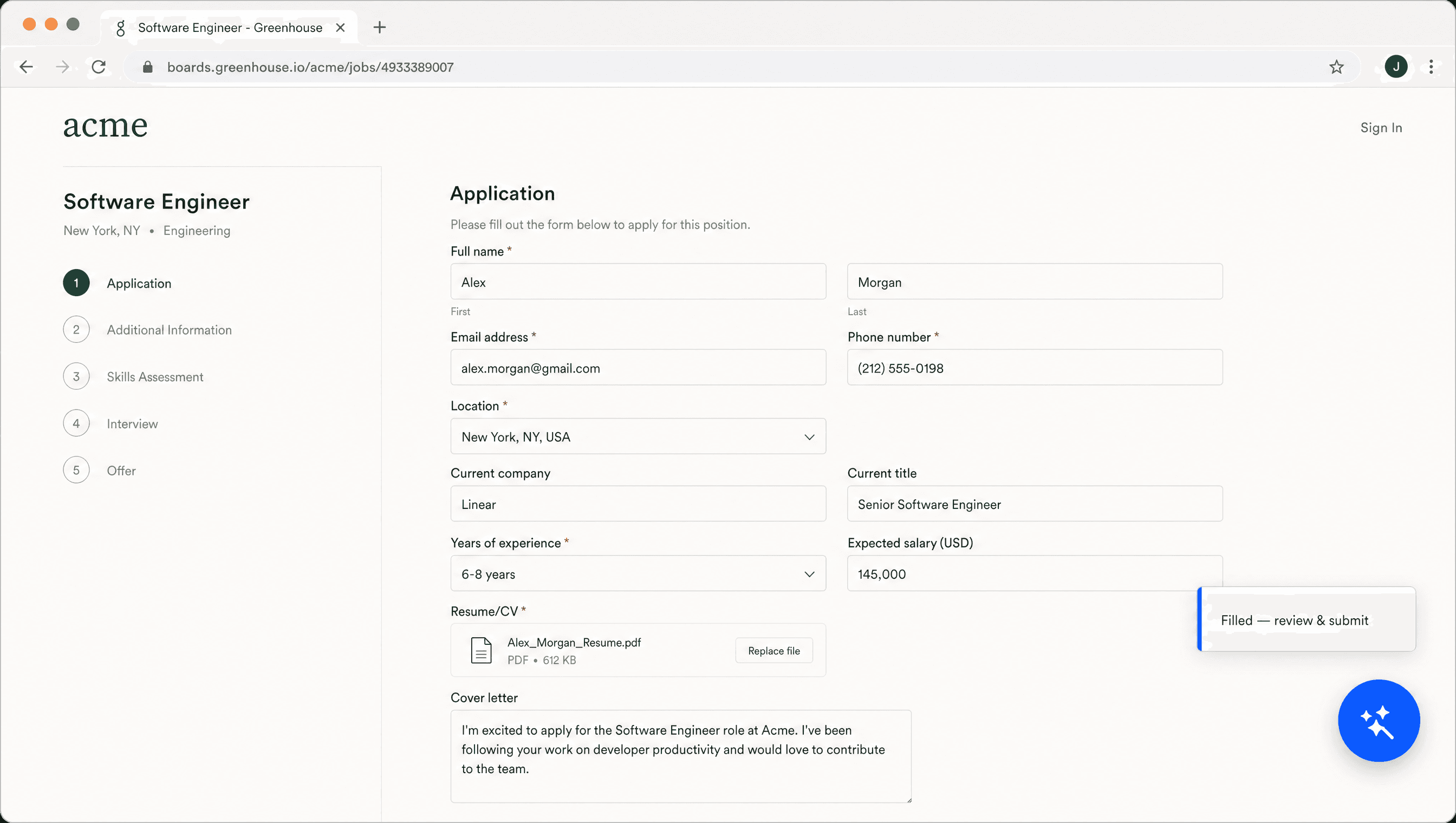 ATS form with hirly extension fill